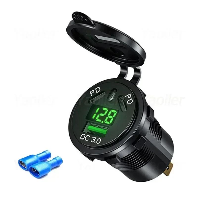 

Kewig 12V USB Outlet 108W Dual PD USB-C Port Quick Charge 3.0 Car USB Charger Socket Waterproof Power Outlet w/ Voltmeter Switch