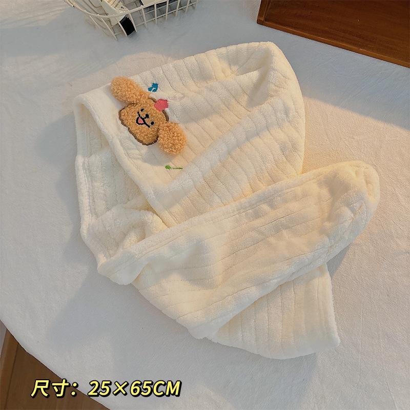 Coral fleece happy puppy cartoon embroidery dry hair cap water-absorbing quick-drying headscarf female thickened soft and cute head wipe