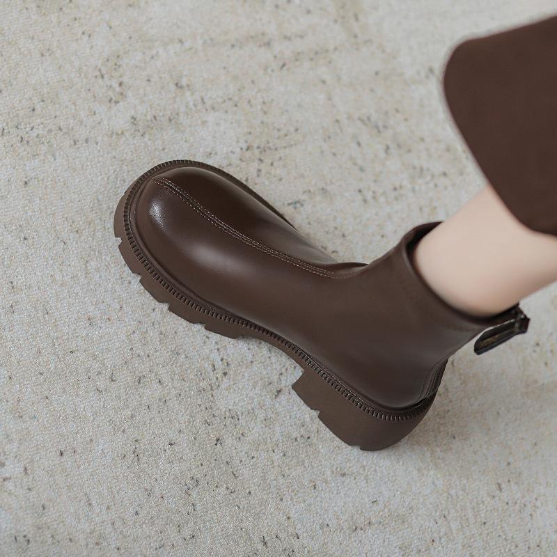 thick-soled Martin boots women's British style spring and autumn 2025 new thin boots fashion thick heel short boots leather boots