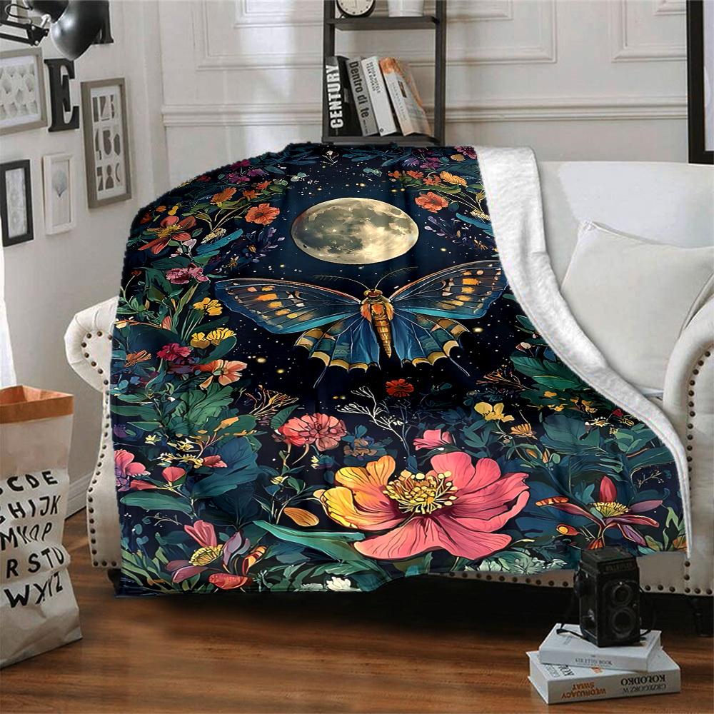 1pc Butterfly Garden Lightweight Flannel Blanket, Comfortable and Warm Blanket, for Office and Camping Sofa Bed, Livingroom196