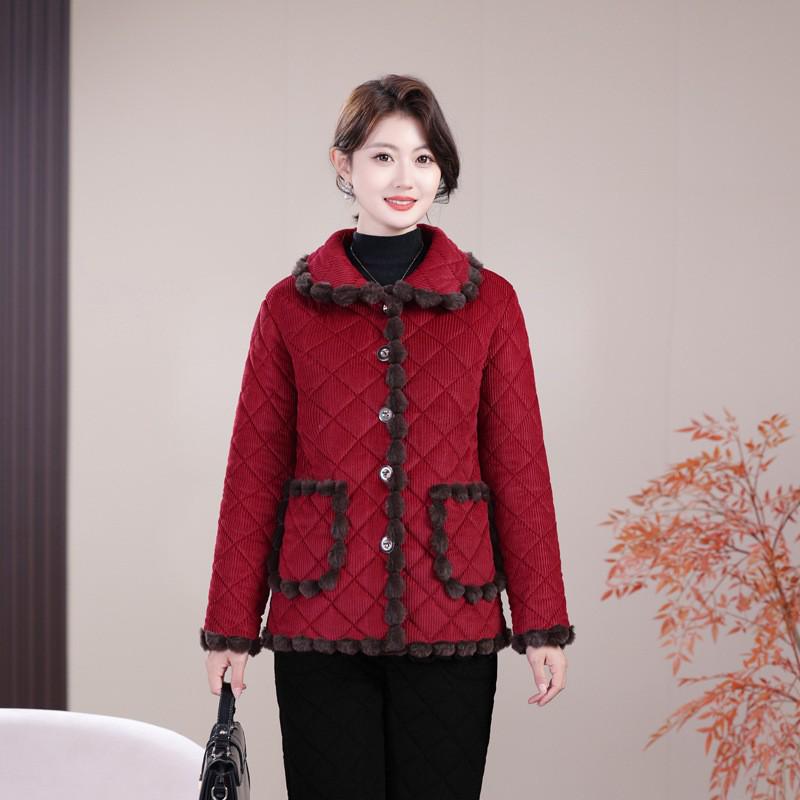 

2025 Women s Fleece-lined Windproof Winter Jacket for Middle-aged & Elderly - Warm & Cozy 3XL (125-135 jin) вино красного