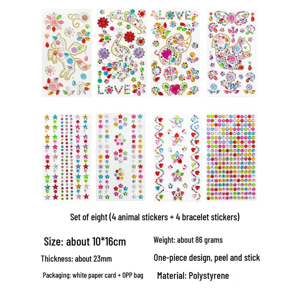 Gem Stickers: Kids' 3D Acrylic Crystal DIY Rhinestone Decorations, Colorful Cross-Border Designs for Girls
