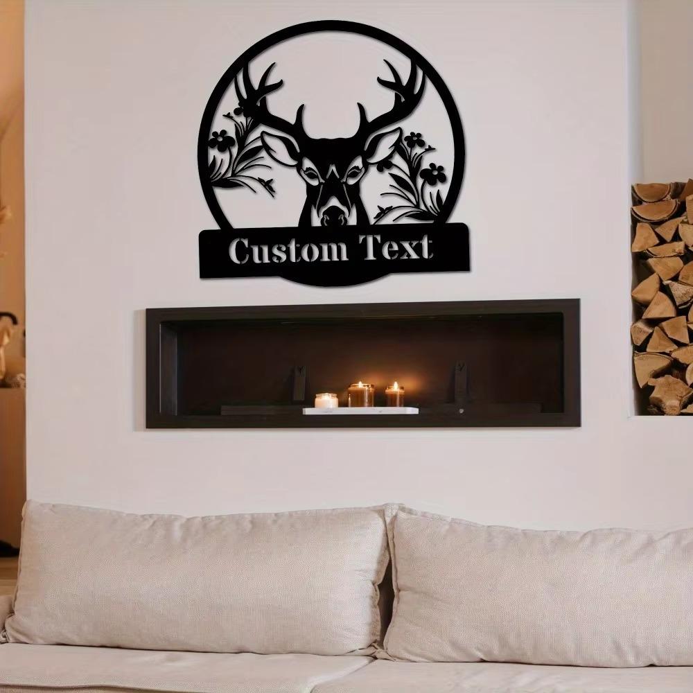 Stylish Black Iron Deer Family Name Plaque   Customizable Metal Wall Art for Home Indoor Outdoor