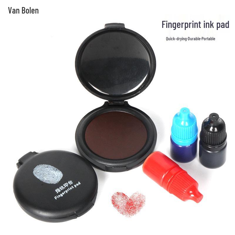 Compact High-Definition Quick-Dry Fingerprint Ink Pad (Red, Blue, Black) - Wash-Free & Anti-Counterfeit