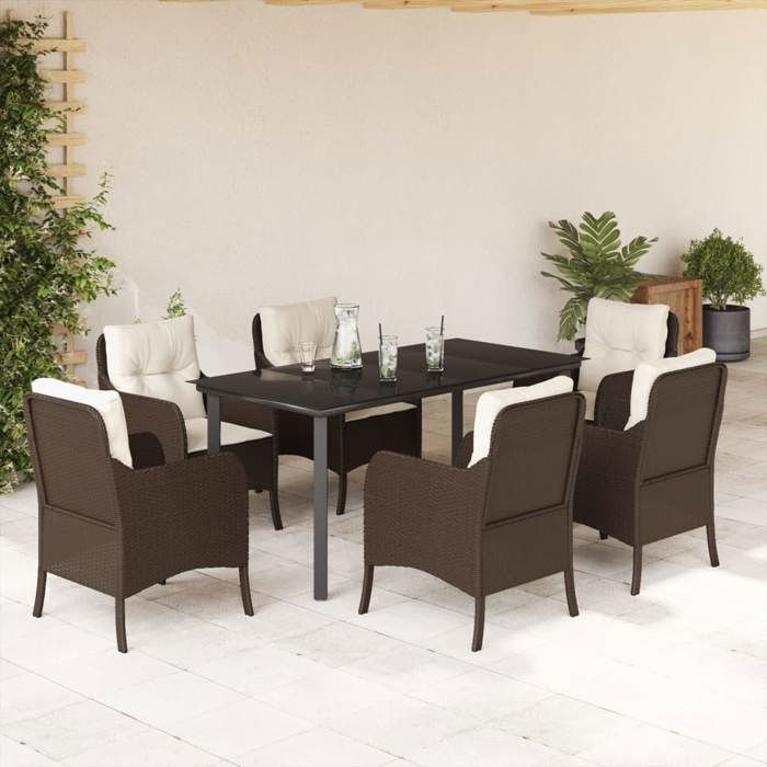 VidaXL Garden Dining Set with Cushions 7 Pcs, Patio Chairs and Table, Terrace Furniture, Modern, Brown 3211945