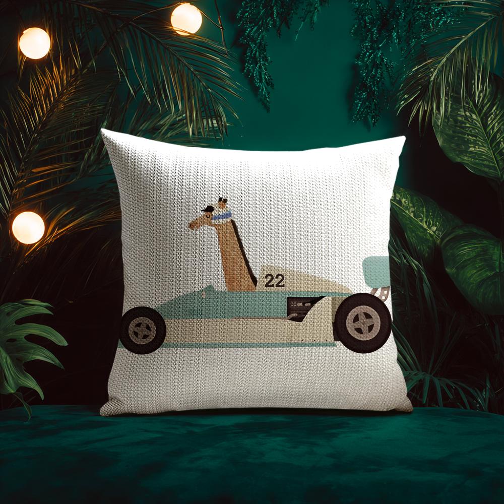 Cute Cartoon Animals Car Art Cushion Cover Silky elegant Comfort Sofa Bed Invisible zipper Beach pillowcase