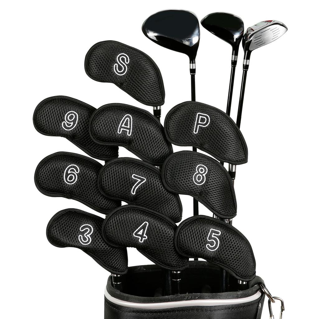 10Pcs Mesh Fabric Golf Iron Cover Iron Head Protect Covers Golf Wedges Headcover Golf Iron Club Covers with Big Numbers