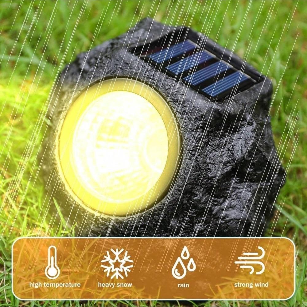 4 LED Solar Warm Light Imitation Stone Landscape Lamp - Waterproof Outdoor Courtyard Spotlight for Landscape Lighting