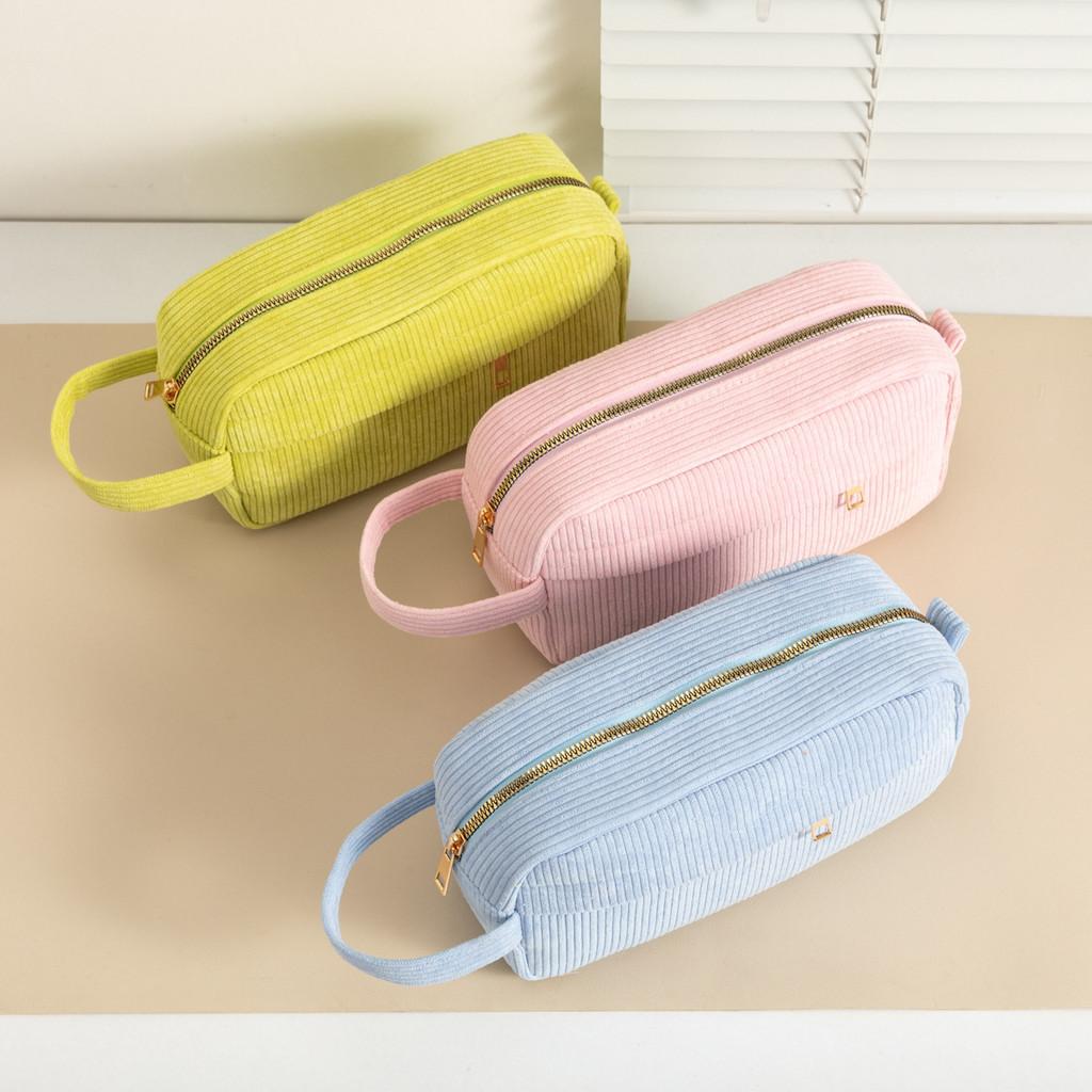 Light Corduroy Travel Cosmetic Bag With Zipper Closure For Home And Onthego Storage