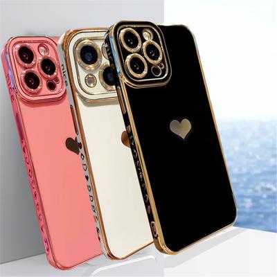 Plating Love Heart Soft Silicone Case For Samsung Galaxy A04S A14 A24 A34 A54 A23 A53 A13 S20 S21 S22 S23 Ultra Plus iPhone 14 13 12 11 Pro Max Cover