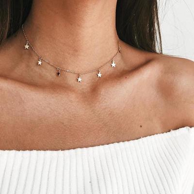 Boho Chocker Gold Color Chain Tassel Star Choker Necklace for Women Necklaces Pendants Collar