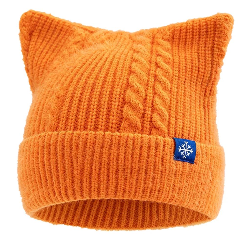 New Women And Girls Cat Ear Knit Beanie Hat, Cute Faux Fur Fluffy Candy‑Color Winter Hat, For Winter Daily Street Wear