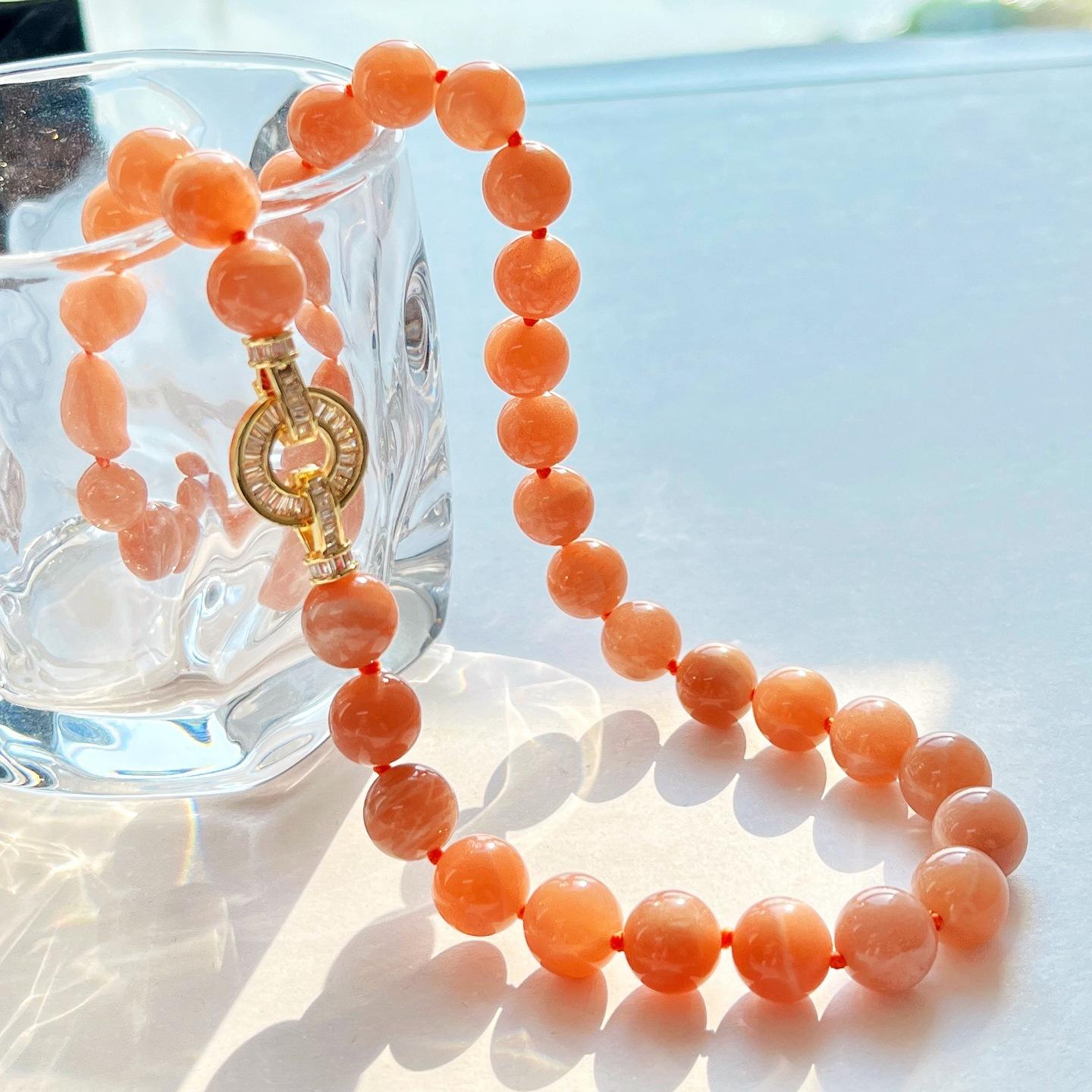 

10Mm Natural High Quality Orange Moonstone Necklace Clavicle Chain