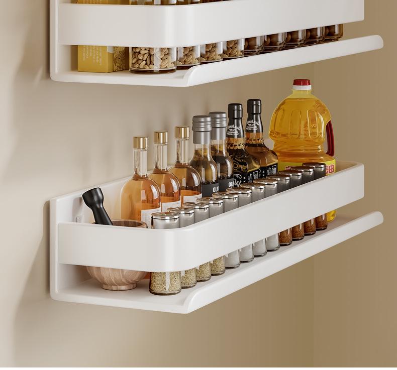 Väggmonterat köksställ i krämstil: Stansfri Vit Multifunktionell Förvaring för Kryddor och Kondiment