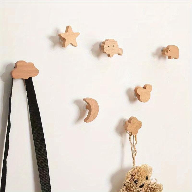1pcs Wooden Hooks Cute Room Decor Hook Wall Keychain Coat Hook Home Door Wood Hook Hanger Kitchen Accessories Gadget