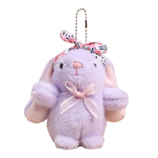Mini Bunny Plush Keychain Soft Stuffed Rabbit with Floral Headband & Bow Cute Pendant for Bags Backpacks Keys Decorative Gift for Kids & Animal Lovers