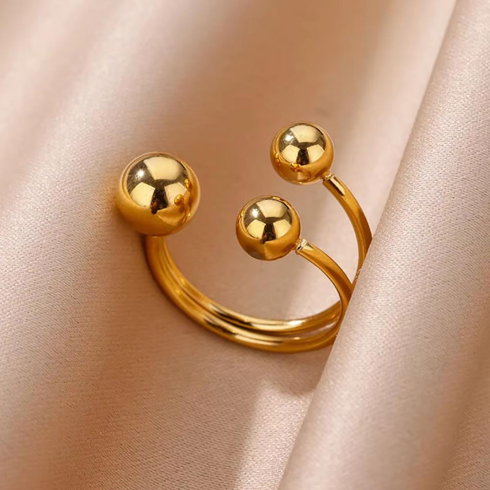 316L Stainless Steel Rings for Women Gold Color Multilayer Geometric Open Ring Vintage Waterproof Wedding Aesthetic Jewelry Gift