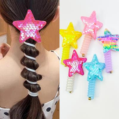 Girls Elastic Star Hair Rope Cute Candy Color Telephone Wire Line Elasticity Rubber Band For Kid Scrunchies Headbands Headwear