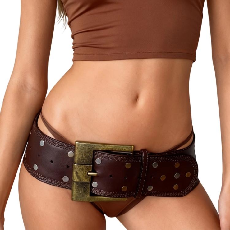 

Unisex Wide Waistband Belt Triple Stitched Soft PU Leather Adjustable Length Waist Strap for Punk Everyday Essential
