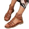 Plus Size 2025 Spring/Summer New Arrival Roman Bohemian-Style Woven Back Zipper Lace Flat Sandals