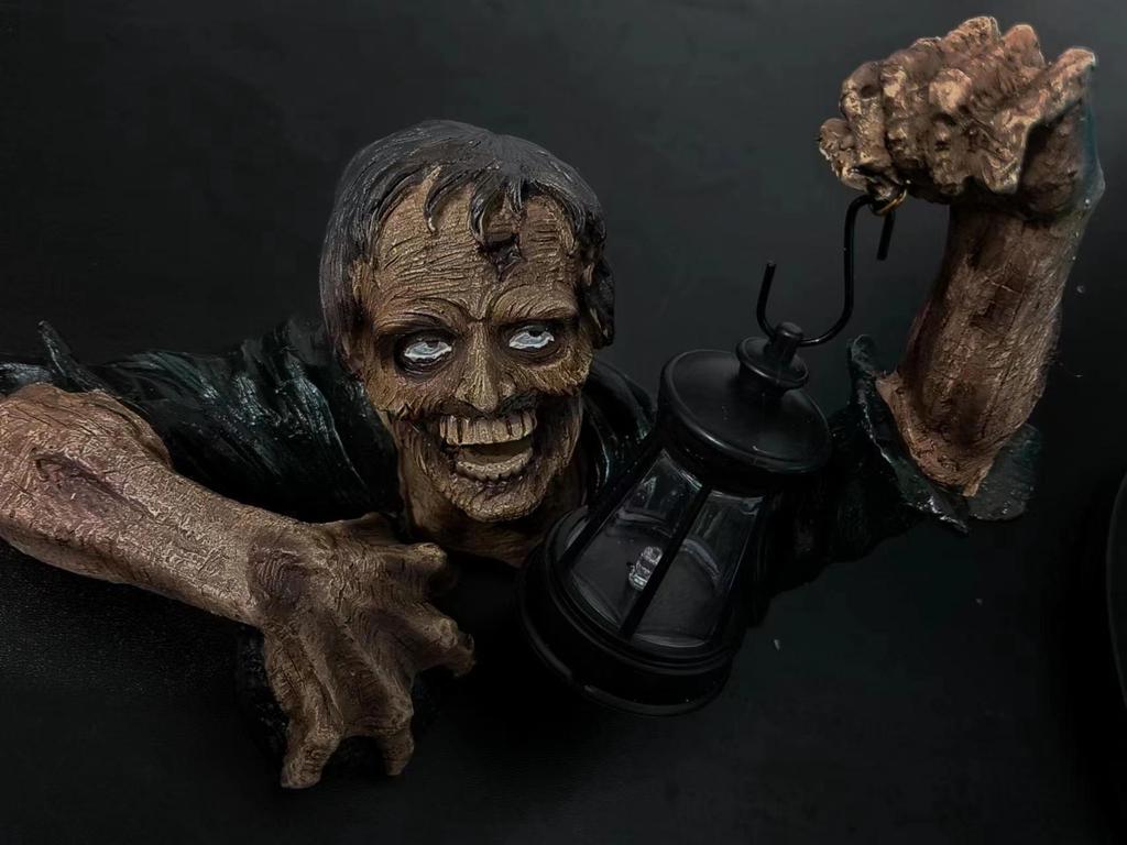 Zombie Lantern Halloween Resin Craft with Lights - Spooky Courtyard Decoration