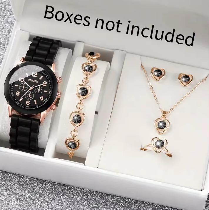5-delige set Niche Mode Veelzijdige Stalen Riem Horloge Oorbellen Ketting Armband Ring Set Geen Cadeaubox