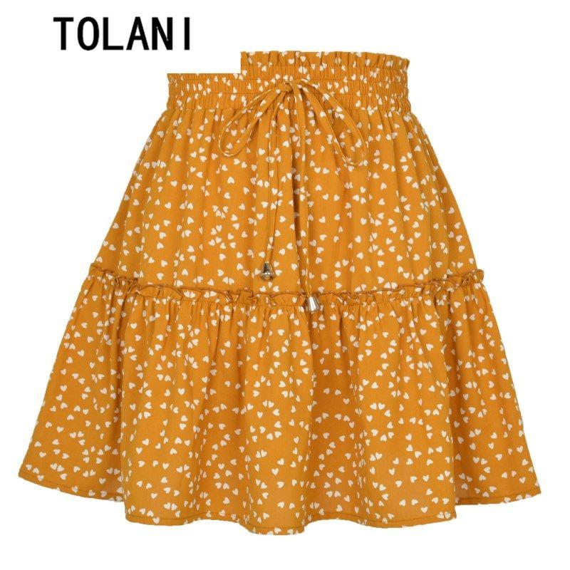 

2024 WOMEN S High Waist Fashion Printed Skirt Casual Sty New + Heart Yellow S