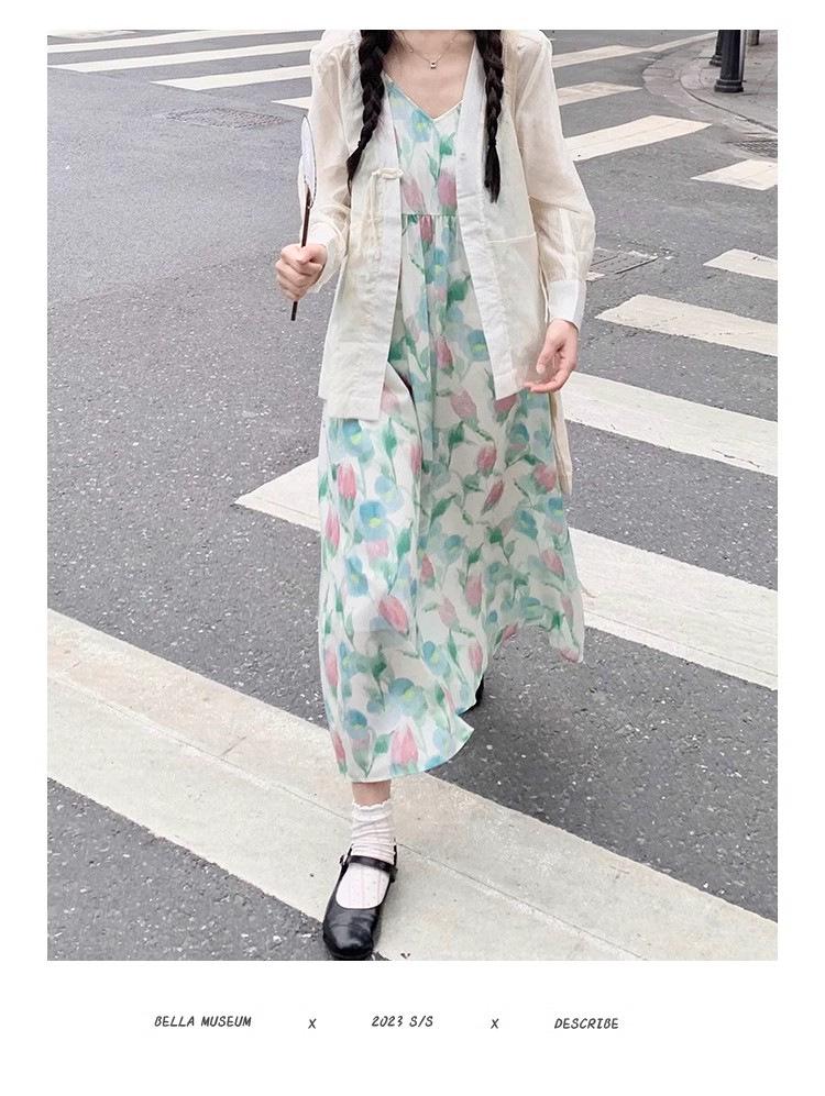 Süßes Sommer Tulpen V-Ausschnitt Träger Strandkleid