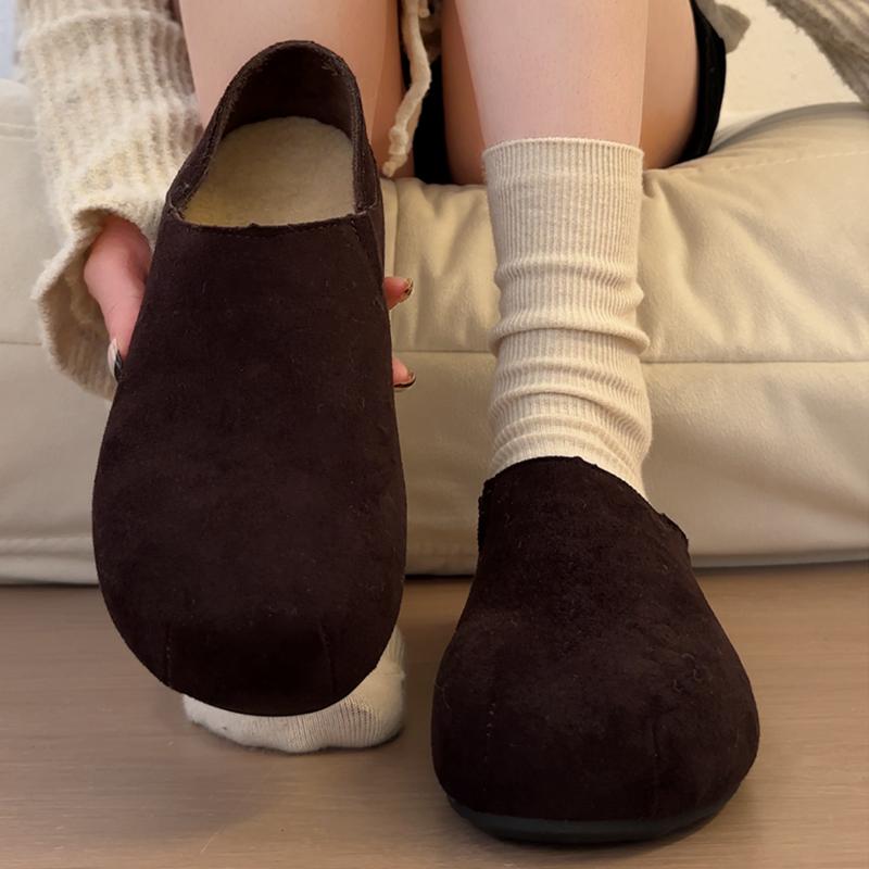Женские лоферы на флисовой подкладке лаконичные с круглым носком без шнуровки для улицы комфортные теплые хлопковые для осени и зимы 35 кофейный 3540₽