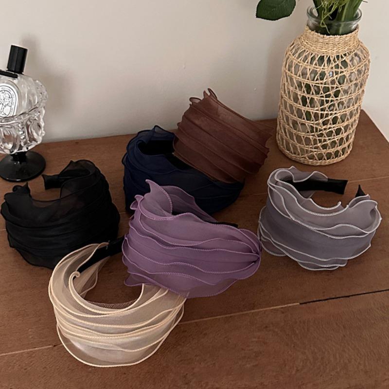 Spring and Summer Mesh Pleated Wide-brimmed Headband Women New Hairpin Headband Daily Clothing Fashion Matching Head Band