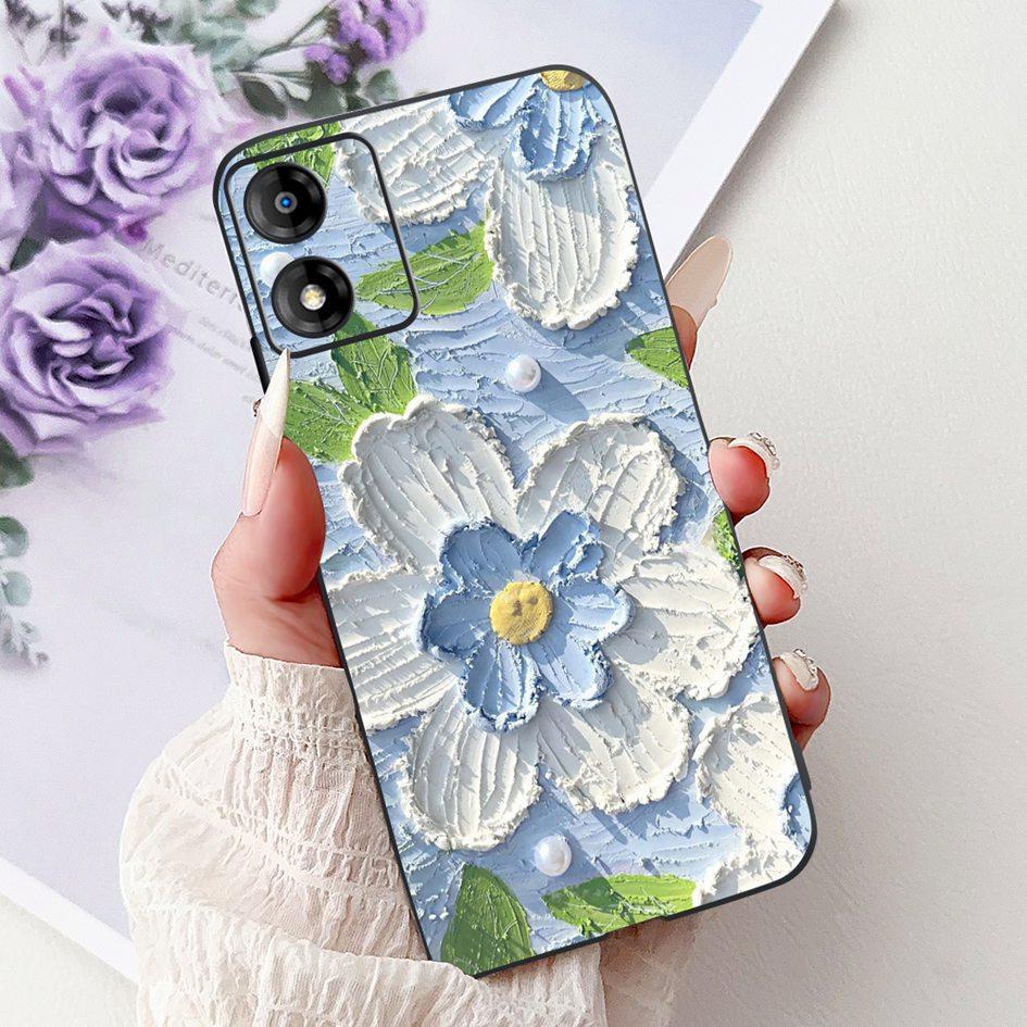 For Motorola Moto E13 Case Popular Flower Art Cover Soft Black TPU Silicone Phone Cases For Moto E14 E13 E 13 MotoE13 Back Cover
