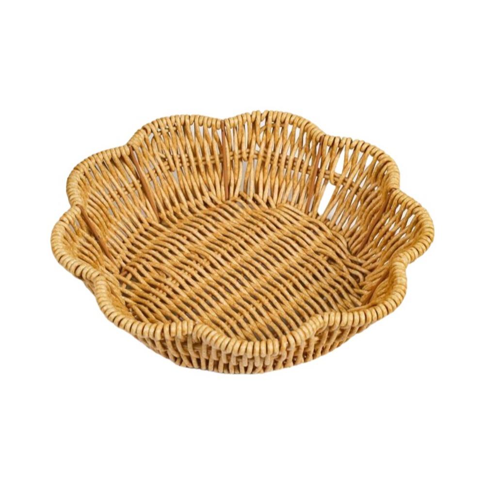 

Round Base Imitation Rattan Basket Handwoven Woven Bread Plate Fruit Serving Tray Dining Table 22cm хакі