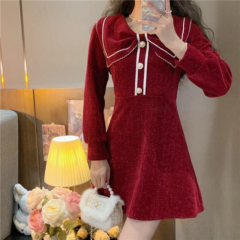 

Женское платье весенне-осеннего сезона, дизайнерское платье с бантом и вырезом, однотонная короткая юбка S