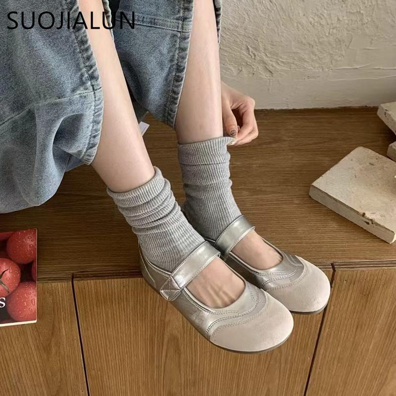 Fashion SUOJIALUN 2025 New Brand Women Flat Shoes Fashion Mix Color Ladies Elegant Mary Jane Shoe Soft Flat Heel Outdoor Dress Single Sh
