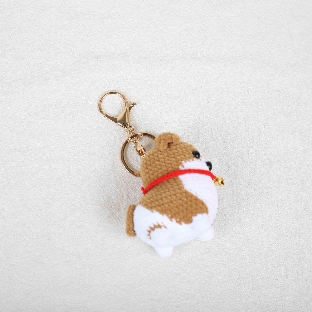 Cute Wool Crochet Corgi Keychain Bag Decor Woven Key Ring Knitted Dog Pendant Gift for Friends