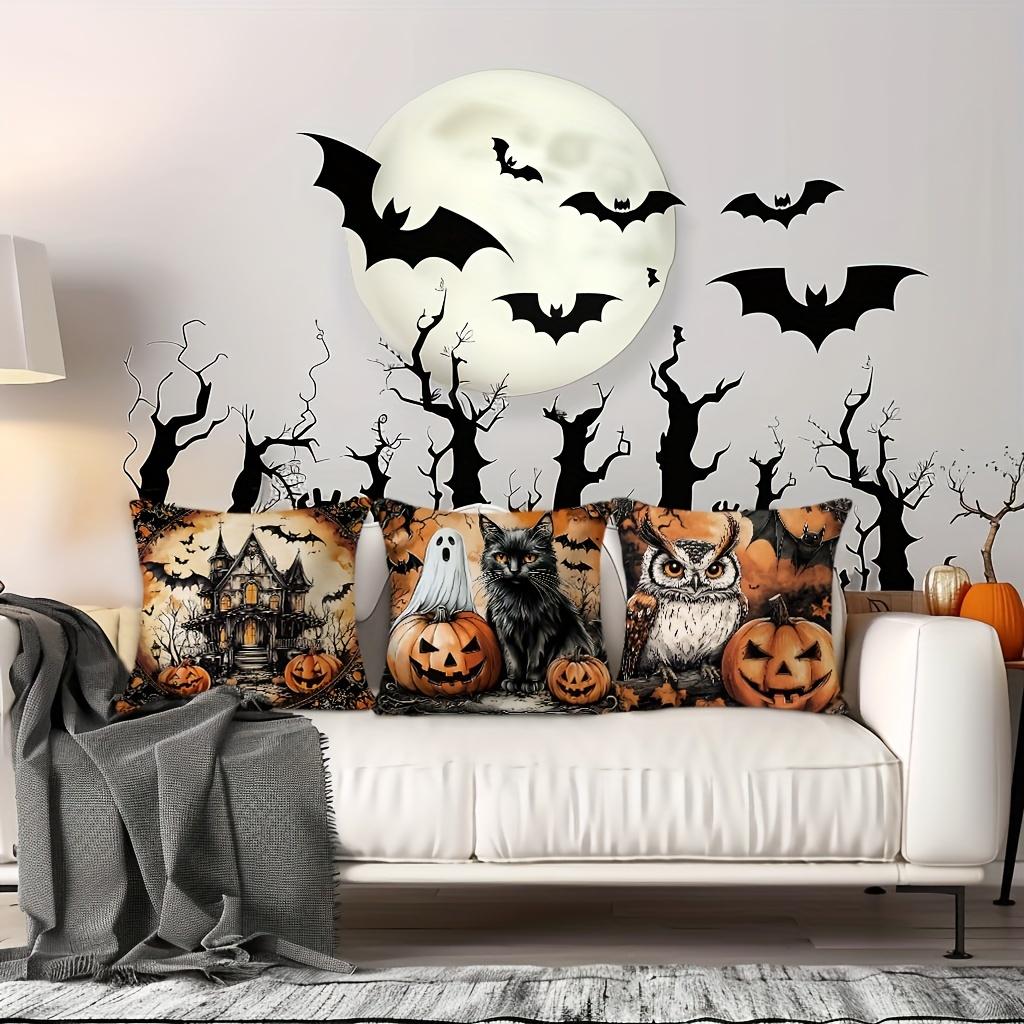 4Pcs Halloween Linen Cushion Cover Trick or Treat Theme Pillowcase Gothic Style Pillow Cover Halloween Party Decoration 2025