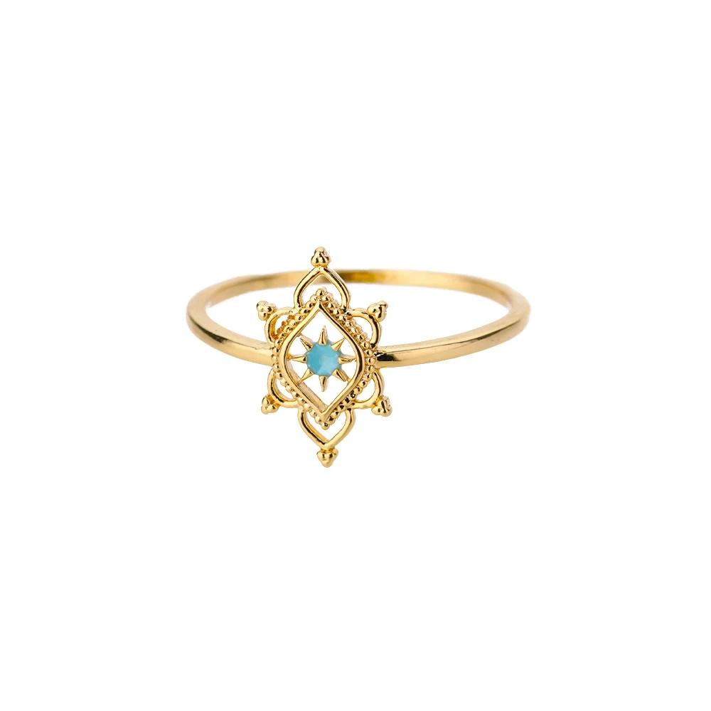Lotus Flower Rings for Women Gold Color Stainless Steel Opal Natural Stone Ring Vintage Boho Wedding Engagement Jewelry Gift