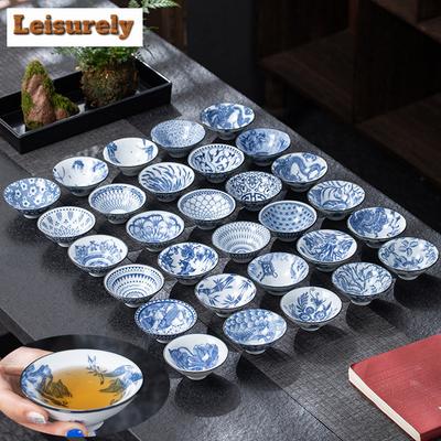 1 ADET Mavi ve Beyaz Porselen Koni Çay Fincanı Kireç Önleyici El Boyaması Seramik Çay Kase Seyahat Meditasyon Kupası Çin Çay Seti 65ml