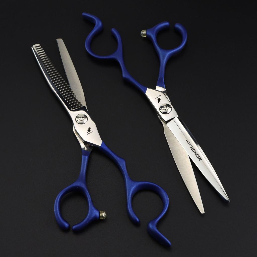 6.0 Inch Half-Body Blue Neptune Beauty Hair Scissors Straight Cutting Teeth Scissors Thin Cutting Hair Salon Special Foreign Trade Explosion