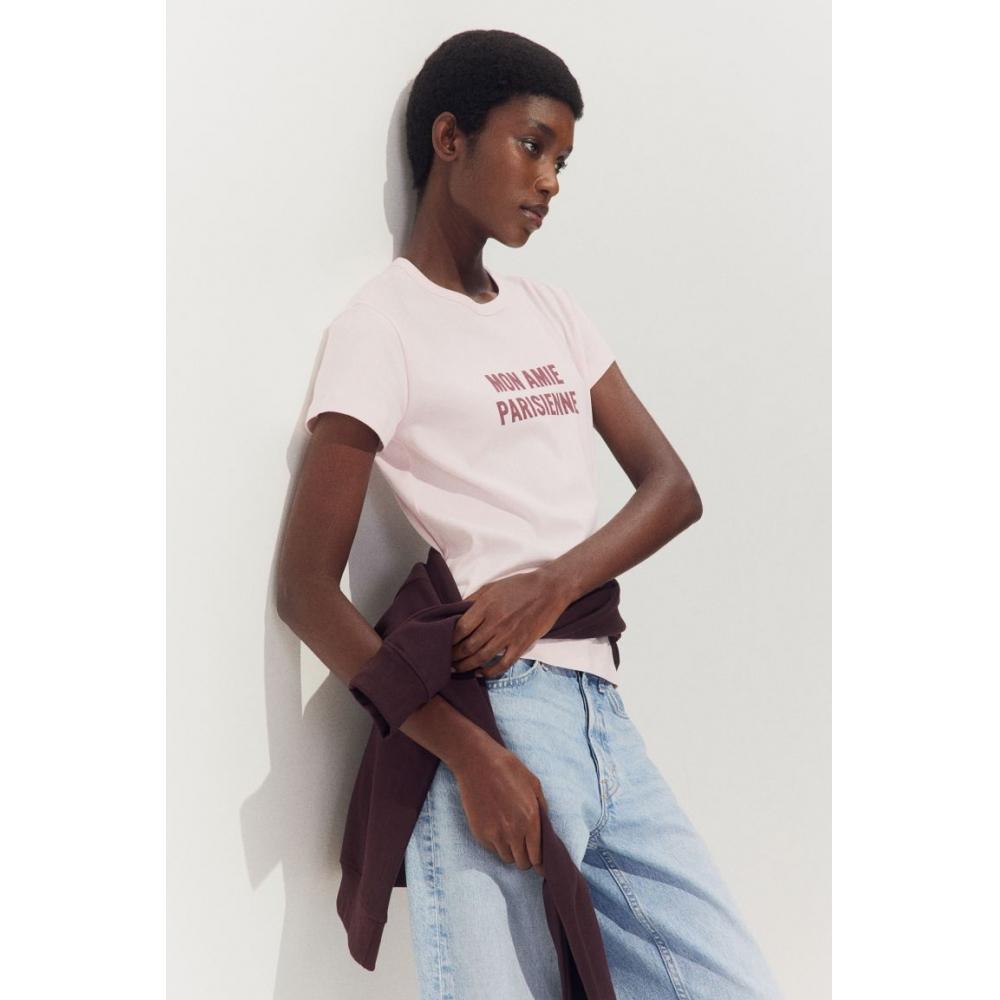 H M Fitted t shirt light pink Mon Amie