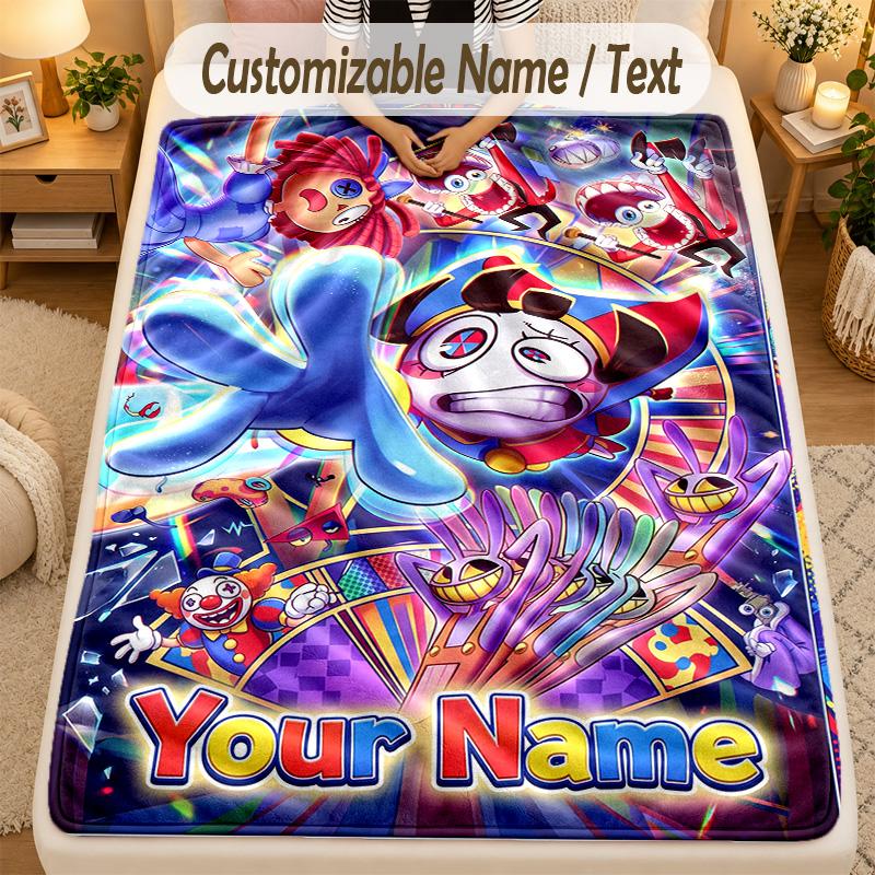 Flannel BlanketThe Amazing Digital Circus Custom Name Text Personalized Soft Warm Throw Blanket Home Decor Gift
