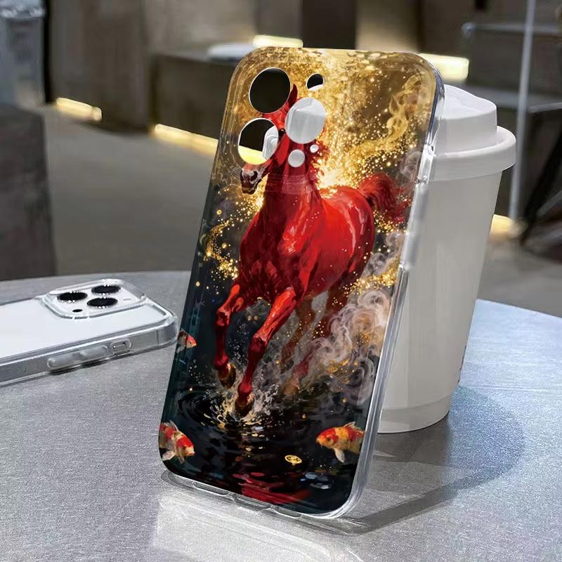 Golden Horse Diamond Print Phone Case for Samsung Galaxy  S25 FE S24 Plus S23 Ultra S22 S21 20 A70 A30 M33 A54  A55 NOTE