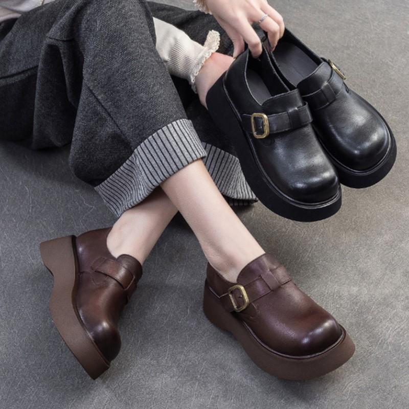 Fashion GKTINOO 2025 Autumn New Retro Round Toe Platform Shoes Versatile Genuine Leather Comfortable Thick Soled Women's Shoes