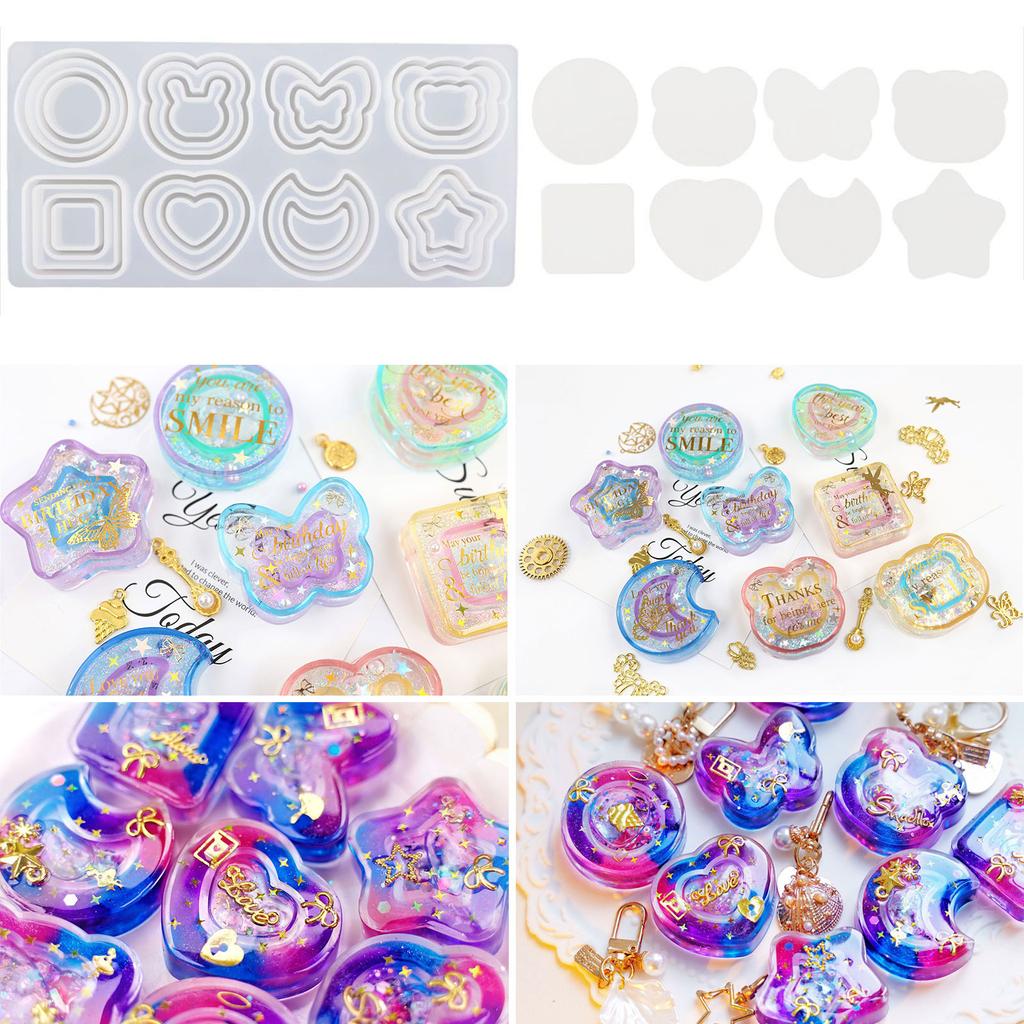 Shiny Glossy Silicone Decoration Molds Double Layer Keychain Mold DIY Pendant Jewelry Epoxy Resin Crafting Molds