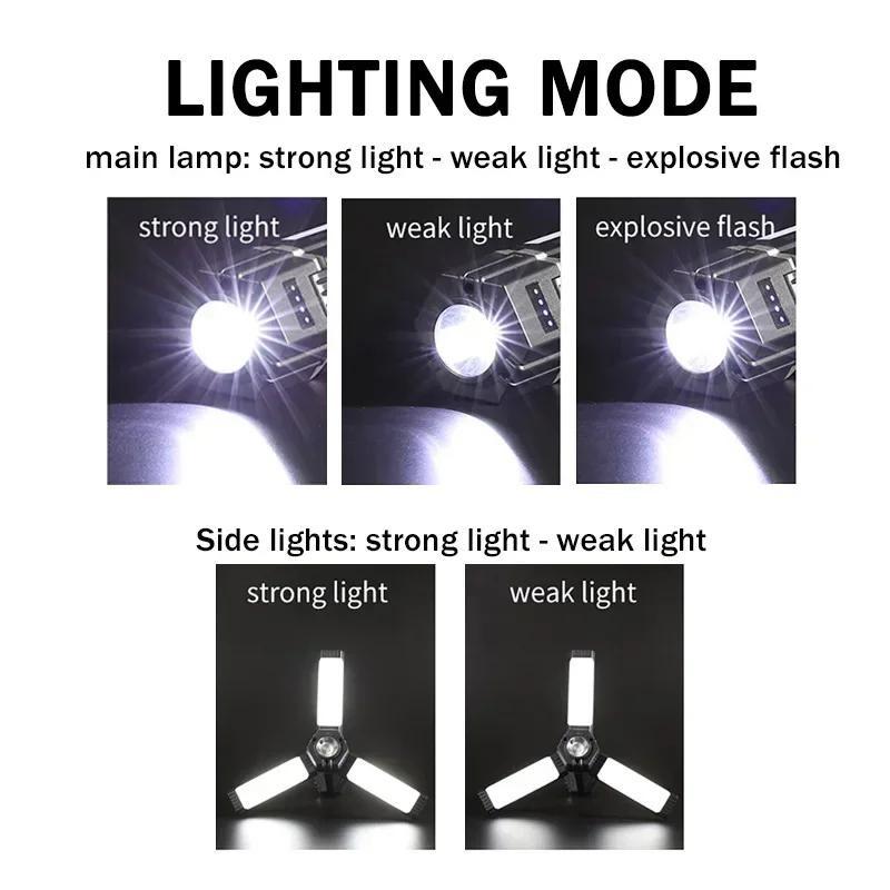 1PC High Power LED Flashlight Foldable Portable Lantern Digital Display 360° Rotation Lamp Strong Magnetic Attract for Emergency Camp