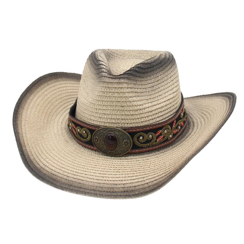 Gem Tibetan Tibetan Western Cowboy Top Hat Foldable Ethnic Style Outdoor Sunscreen Hat Cross-Border New Belt Straw Hat