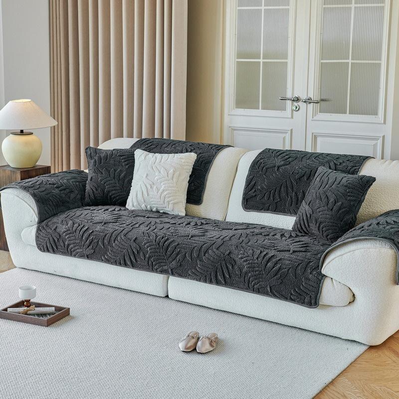 1PC Warm Plush Sofa Cover Nordic Leaves Jacquard Winter Sofa Towel Covers Non-slip Universal Couch Slipcovers for Living Room