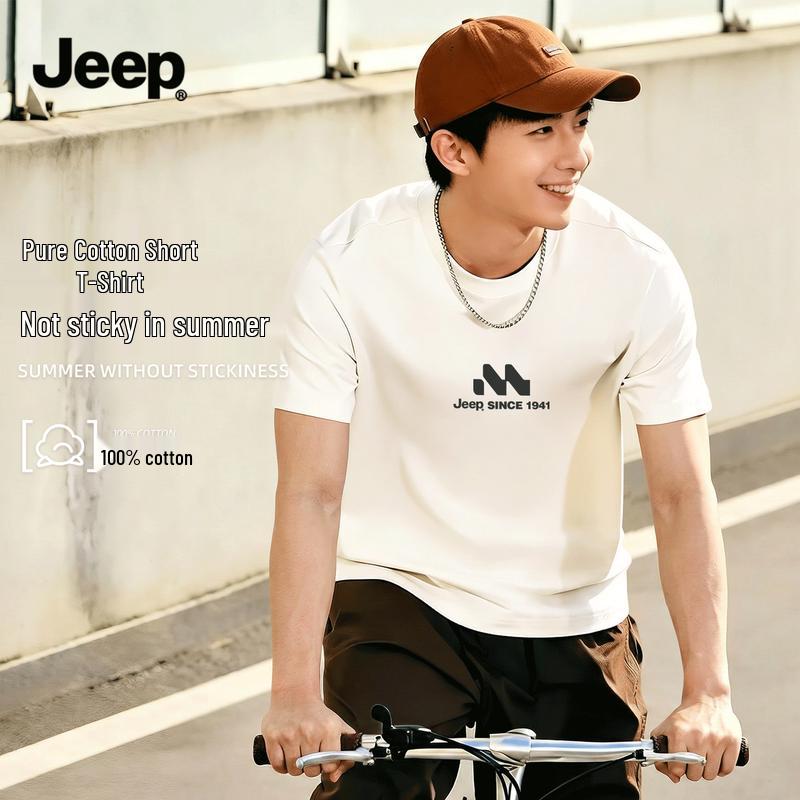 JEEP Men s Premium Breathable Cotton Short Sleeve T-Shirt M светло-бежевый