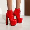 Sexy Ankle Boots Women Platform Autumn Winter Boot Leather Ultra Stripper Heels Lace-up Red Black Fetish Shoes Large Size 45