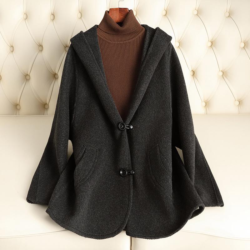 Autumn and Winter New Double-sided Wool Coat Hooded Cape High-end Small Woolen Coat